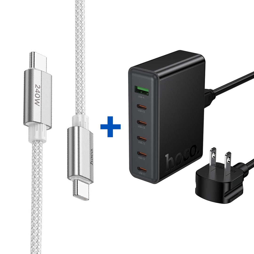 Mobile Walay Deal 05: Hoco Turbo Power Duo (Modern PD70W  Charging Station + Primero 240W Type-C Cable)